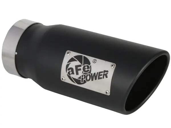 aFe Power Diesel Exhaust Tip Black- 4 in In x 5 out X 12 in Long Bolt On (Right)
