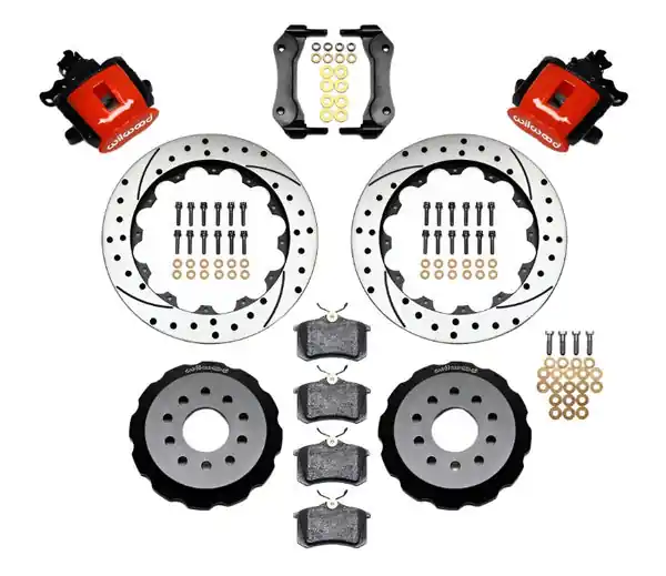 Wilwood Combination Parking Brake Rear Kit 12.88in Drilled Red Mustang 94-04