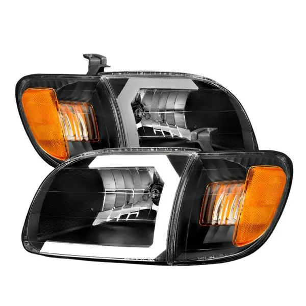 ANZO 00-04 Toyota Tundra (Fits Reg/Acc Cab Only) Crystal Headlights w/Light Bar Black w/Corner Light