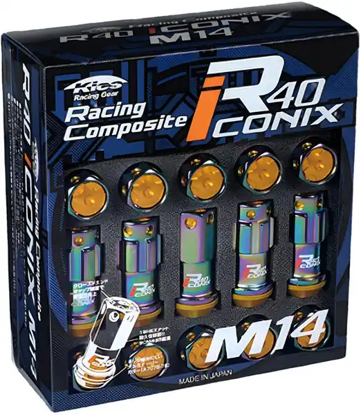 Project Kics 14X1.50 Neochrome R40 Iconix Lug Nuts (Black Cap) - 20 Pcs
