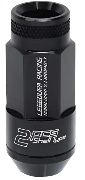 Project Kics Leggdura Racing Shell Type Lug Nut 53mm Open-End Look 16 Pcs + 4 Locks 12X1.5 Black
