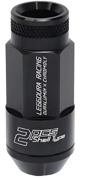 Project Kics Leggdura Racing Shell Type Lug Nut 53mm Open-End Look 16 Pcs + 4 Locks 12X1.25 Black