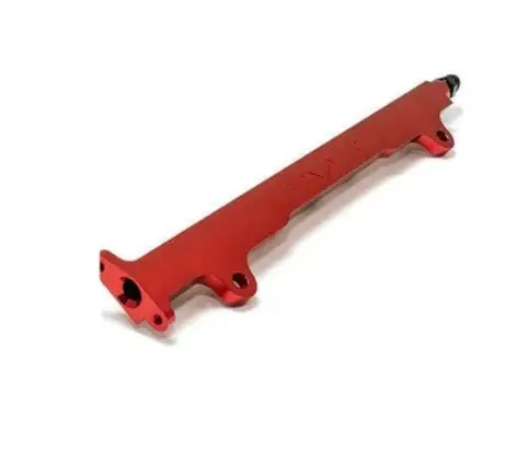 AMS Performance 08-15 Mitsubishi EVO X CNC Machined Aluminum Fuel Rail w/Pulsation Dampener - Red