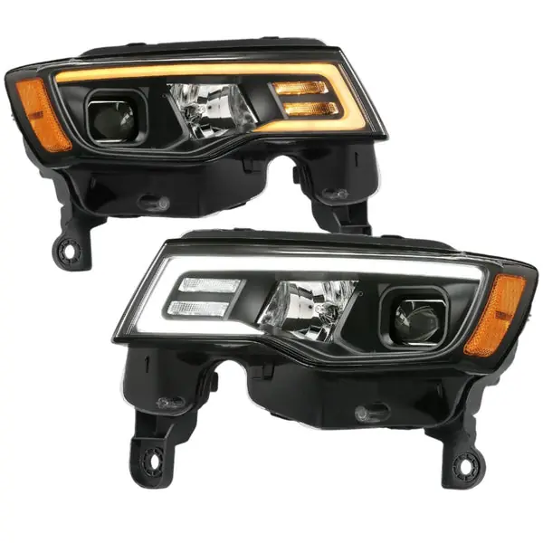 ANZO 2017-2018 Jeep Grand Cherokee Projector Headlights w/ Plank Style Switchback - Black w/ Amber