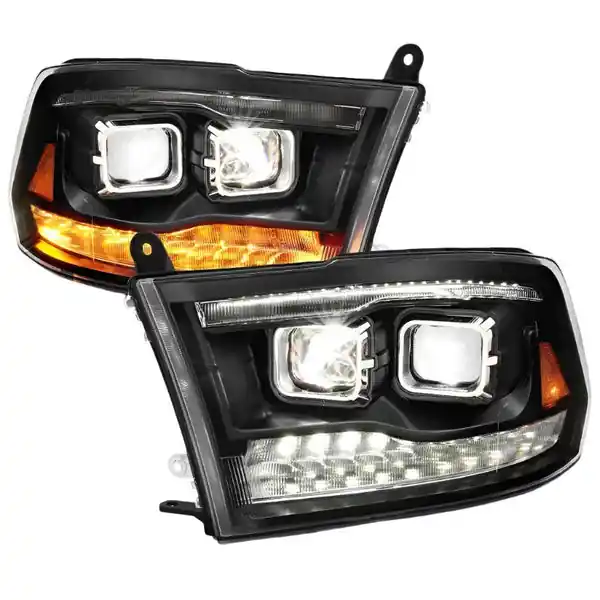 ANZO 2009-2018 Dodge Ram 1500 Led Projector Plank Style Switchback H.L Halo Black Amber (OE Style)