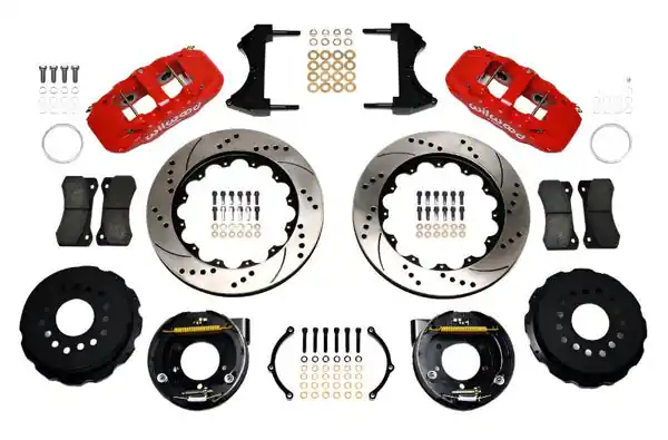 Wilwood AERO4 Rear P-Brake Kit 14.00in Drill Red 2005-2014 Mustang
