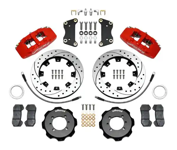 Wilwood Dynapro 6 Front Hat Kit 12.19in Drilled Red 2012 Fiat 500 w/ Lines