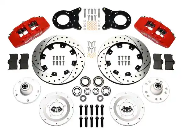 Wilwood Dynapro 6 Front Hub Kit 12.19in Drill Red 1965-1969 Mustang Disc & Drum Spindle