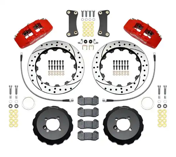 Wilwood Dynapro 6 Front Hat Kit 12.88in Drilled Red 2002-Up Mini Cooper w/ Lines