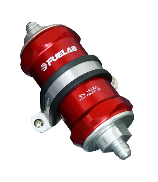 Fuelab 818 In-Line Fuel Filter Standard -6AN In/Out 10 Micron Fabric - Red