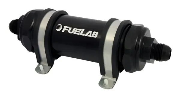 Fuelab 828 In-Line Fuel Filter Long -10AN In/Out 6 Micron Fiberglass - Black