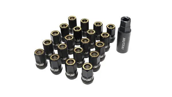 Wheel Mate Muteki HR38 Open End Lug Nuts 12x1.50 Titanium Chrome / Yellow Ring
