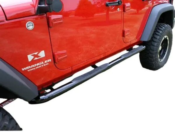 Rugged Ridge 3-In Round Side Steps Black 07-18 4-Door Jeep Wrangler