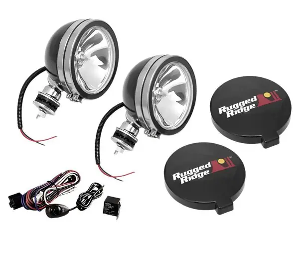 Rugged Ridge 6in Halogen Light Kit Black Steel Housings