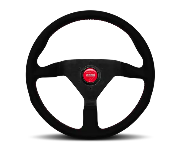 Momo Montecarlo Alcantara Steering Wheel 320 mm - Black/Red Stitch/Black Spokes