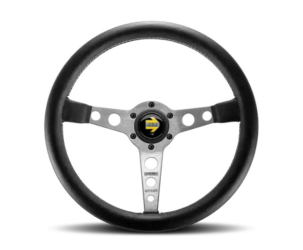 Momo Prototipo Steering Wheel 350 mm - Black Leather/Wht Stitch/Brshd Spokes
