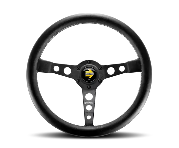 Momo Prototipo Steering Wheel 350 mm - Black Leather/Wht Stitch/Black Spokes