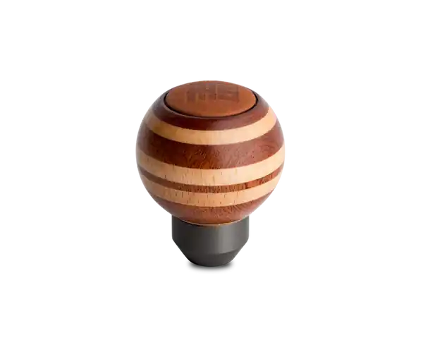 Momo Targa Heritage Shift Knob - Round Wood, Layered Mahogany and Beechwood, Leather Insert Top