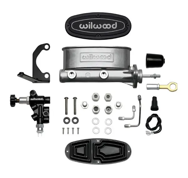 Wilwood HV Tandem M/C Kit w L/H Bracket & Prop Valve - 15/16in Bore-W/Pushrod - Early Mustang