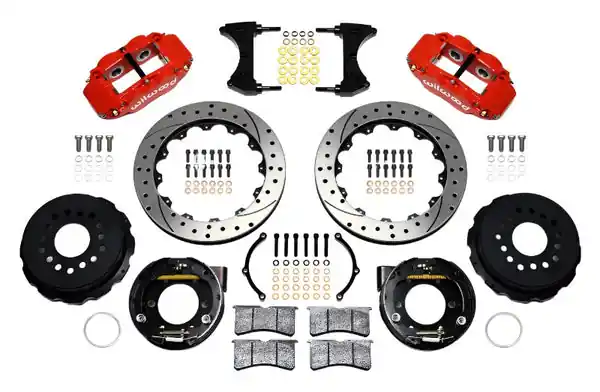 Wilwood Narrow Superlite 4R Rear P-Brk Kit 12.88in Drill Red 2005-2014 Mustang