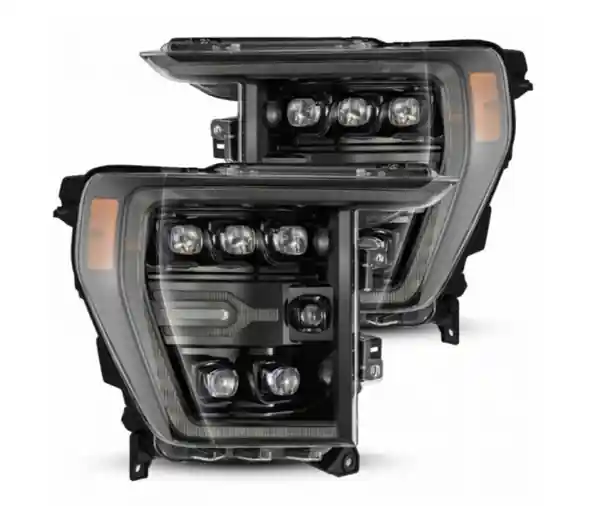 AlphaRex 21-22 Ford F-150 NOVA LED Proj Headlights Plank Style Alpha Blk w/Activ Light/Seq Signal