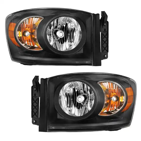 ANZO 2006-2009 Dodge Ram 1500 Crystal Headlight Black Amber