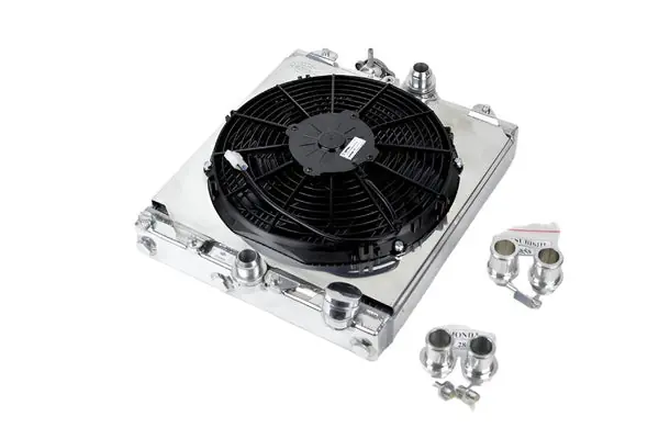 CSF Universal Half Radiator w/-16AN & Slip-On Fittings/12in SPAL Fan & Shroud