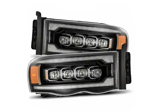 AlphaRex 02-05 Dodge Ram 1500 NOVA LED Proj Headlights Plank Style Blk w/Activ Light/Seq Signal