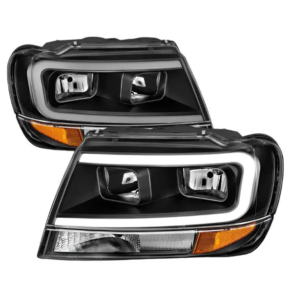 ANZO 99-04 Jeep Grand Cherokee Crystal Headlights - w/ Light Bar Black Housing