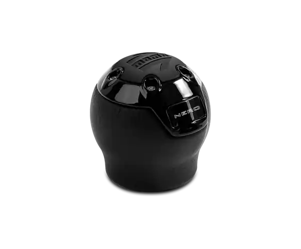 Momo Nero Shift Knob - Black Leather, Black Chrome Insert, with Reverse Lockout
