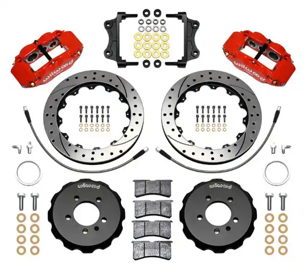 Wilwood Narrow Superlite 6R Front Hat Kit 12.88in Drill Red 06-12 Volkswagen GTI w/ Lines