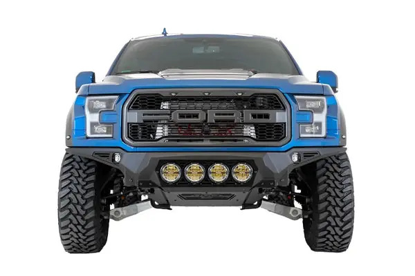 Addictive Desert Designs 17-20 Ford F-150 Raptor Bomber Front Bumper w/ 4 Rigid 360 6in Round Mounts